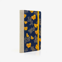 Wochenplaner-A6-design-Chiyogami-Papier-Motiv-Tiger-gelb-auf-blau-seitlich-von-hinten