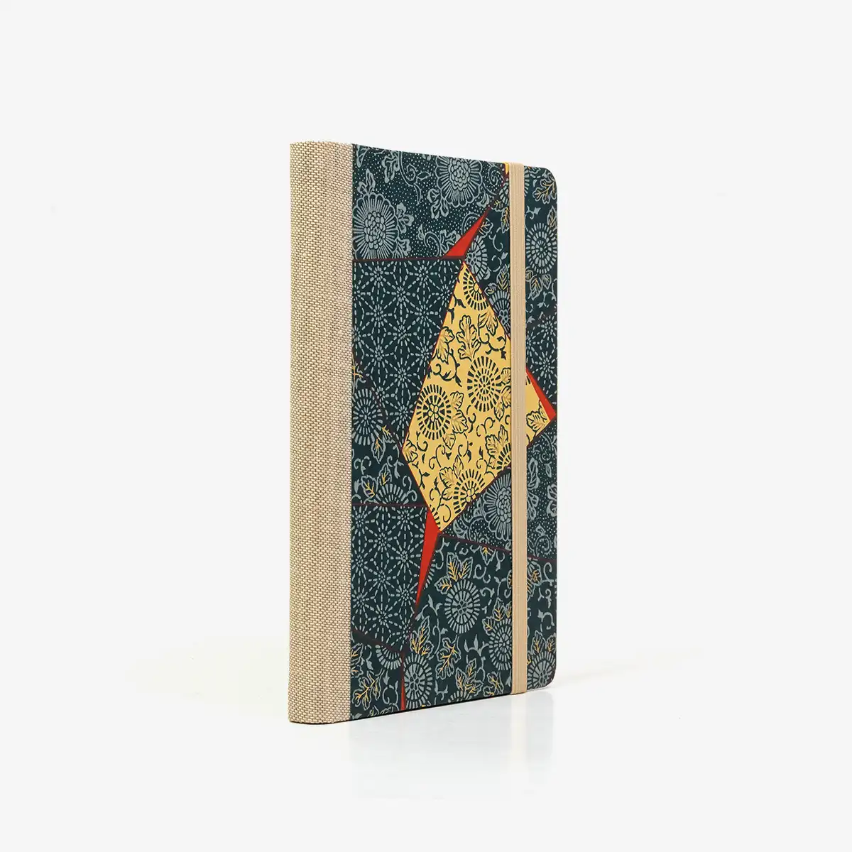 Wochenplaner-A6-design-Chiyogami-Papier-Traditionealles-Mustergruen-seitlich-von-hinten