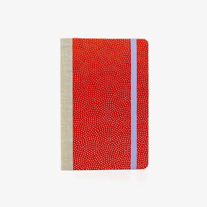 Wochenplaner-A6-design-Chiyogami-Papier-Same-komon-rot-silber-von-vorn