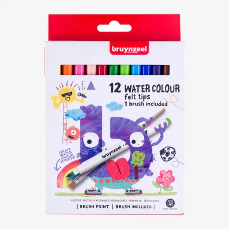 bruynzeel-fasermaler-brush-set-12-stueck-wasserfarben-Verpackung-vorn