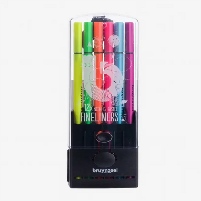 bruynzeel-fineliner-set-im-etui-12-stueck-neon-pastell-Verpackung-stifte-vorn