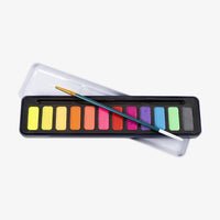 creativ-Company-Aquarell-Set-hochpigmentiert-Metallbox-mit-Pinsel-_-Mischpalette-12Farben-Geoeffnet-Produktansicht