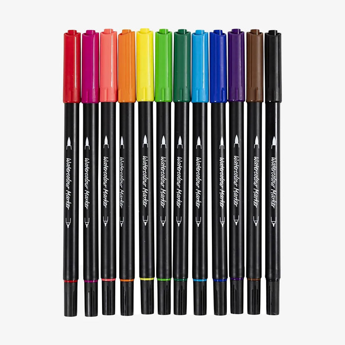 creativ-Company-Aquarell-Filzstifte-Standartfarben-Set-12-Farben-2-Spitzen-Filzstifte