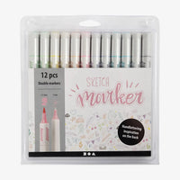 creativ-Company-Sketch-Marker-12Stueck-2Spitzen-pastell-Farben-1mm-und-2-5mm-Filzstifte-Stift-und-Verpackung-2