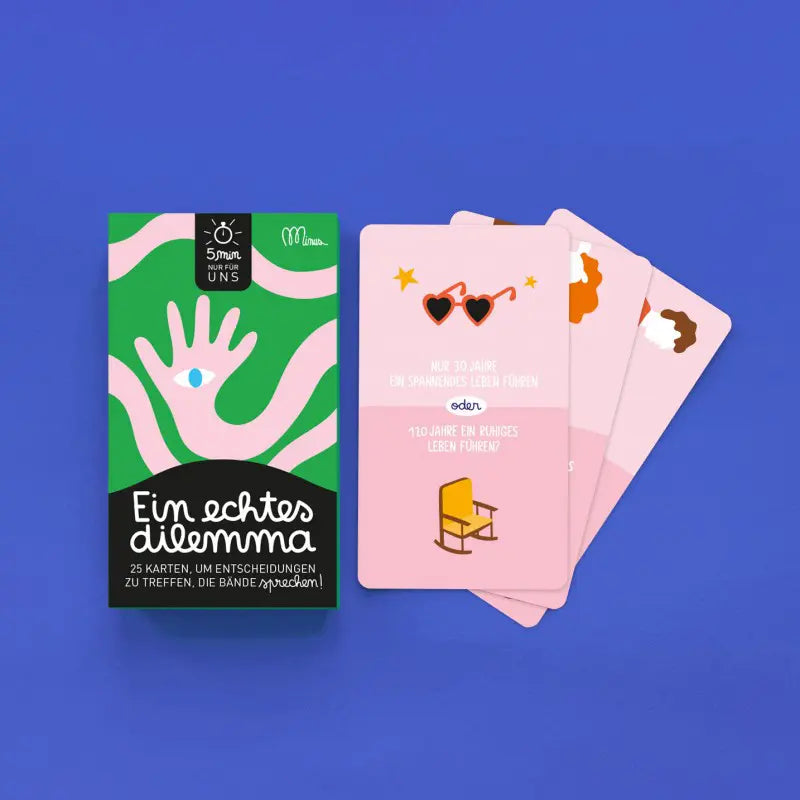 ein-echtes-dilemma-Kartenspiel-Minus-Edition-Box-Cover-Front-mit-Spielkarten