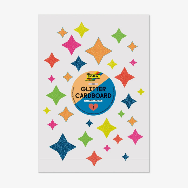 Folia | Glitterkarton 300 grm | 17,4x24,5cm | 6 Blatt | neon | jeweils 1 Farbe