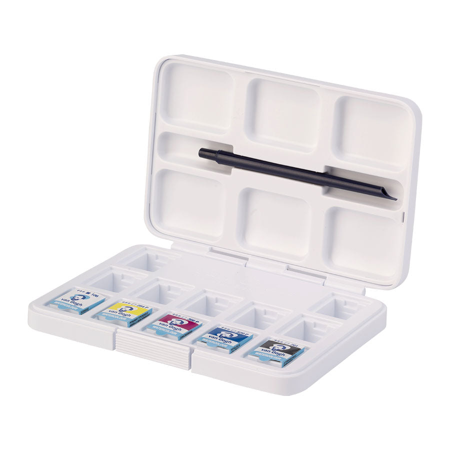 Van -Gogh- Aquarellfarbkasten- Primärfarben-Mischset-5 -Halbschalen + 7- Leerräume-aufgeklappt