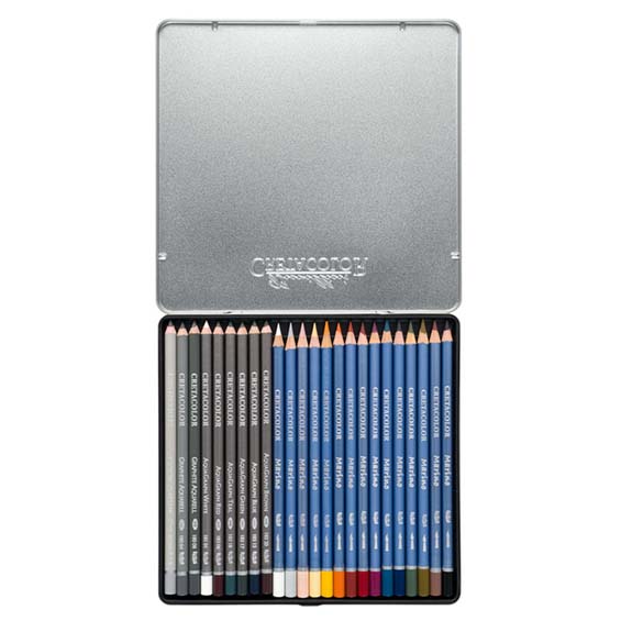 cretacolor / Aquarino Box / 24er Set / aquarellierbare Künstlerstifte / Aquarellstifte