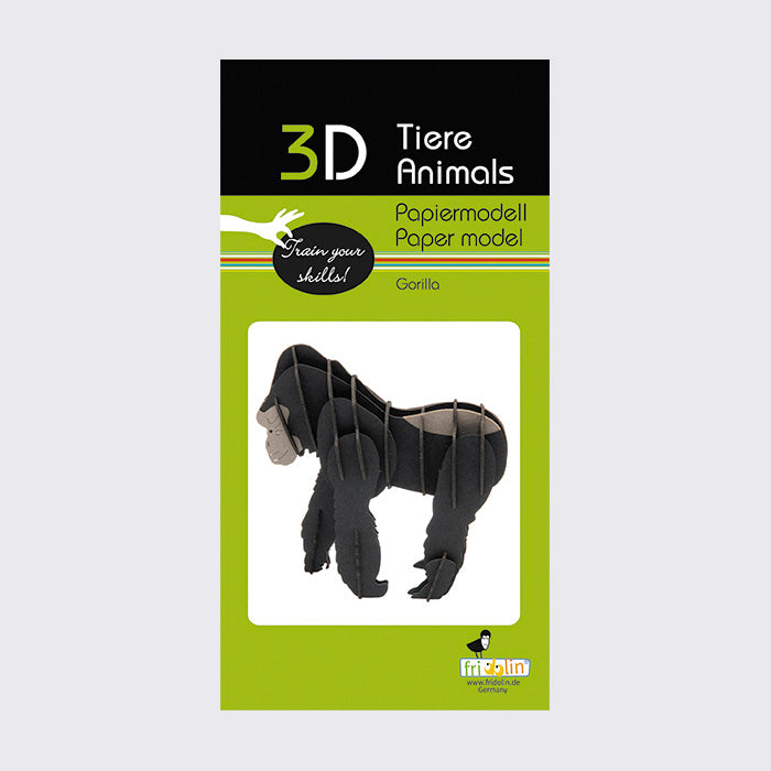 Fridolin_3d_Papiermodell_Gorilla_Spetialkarton-gelasert-Verpackung-Vorderansicht
