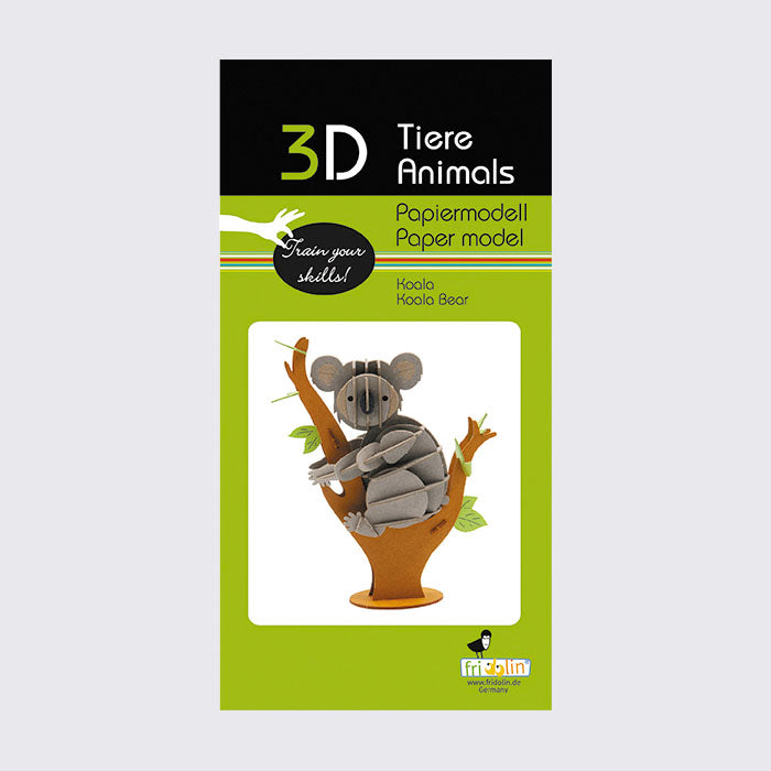 Fridolin_3d_Papiermodell_Koalabaer_Spezialkarton-gelasert-Verpackung-Vorderansicht