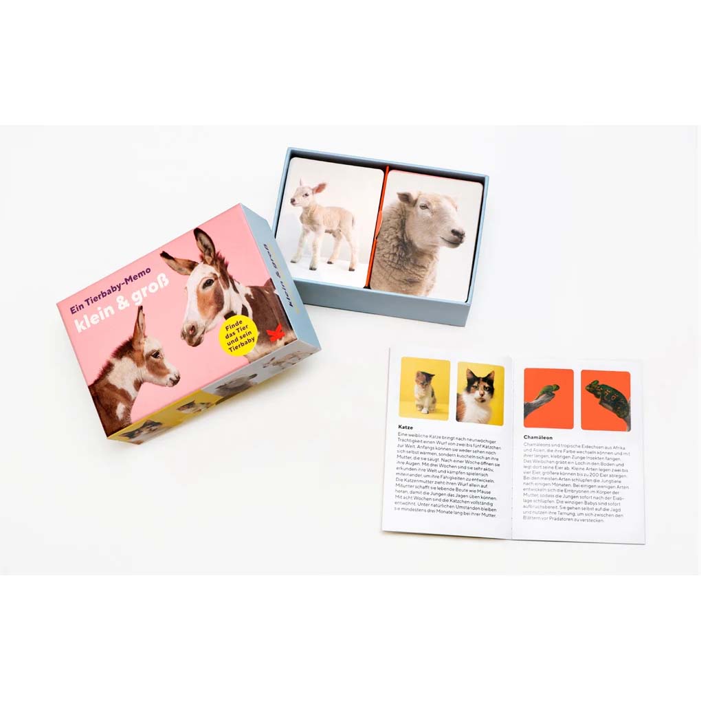 Tierbaby-Memo_gross-und-klein-Verpackung-Box-geöffnet+anleitung+Spielkarten