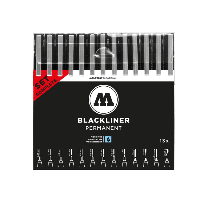 Molotow / Blackliner / Complete Set 13 / 13 Stifte / dokumentenecht / wasserfest / permanent